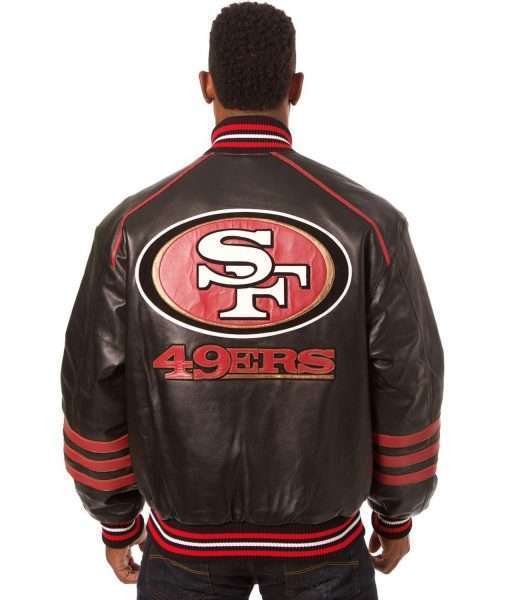 San Francisco 49ers Red and Black Mens Leather Jacket - Image 3