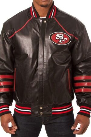 San Francisco 49ers Red and Black Mens Leather Jacket