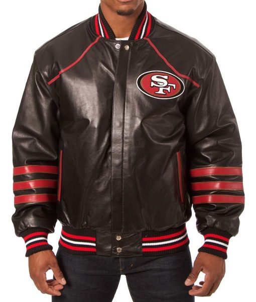 San Francisco 49ers Red and Black Mens Leather Jacket