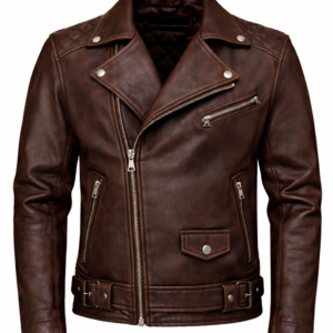 Men's Dark Brown Genuine Sheepskin Leather Jacket – Quilted Lined Zip Front Moto Coat