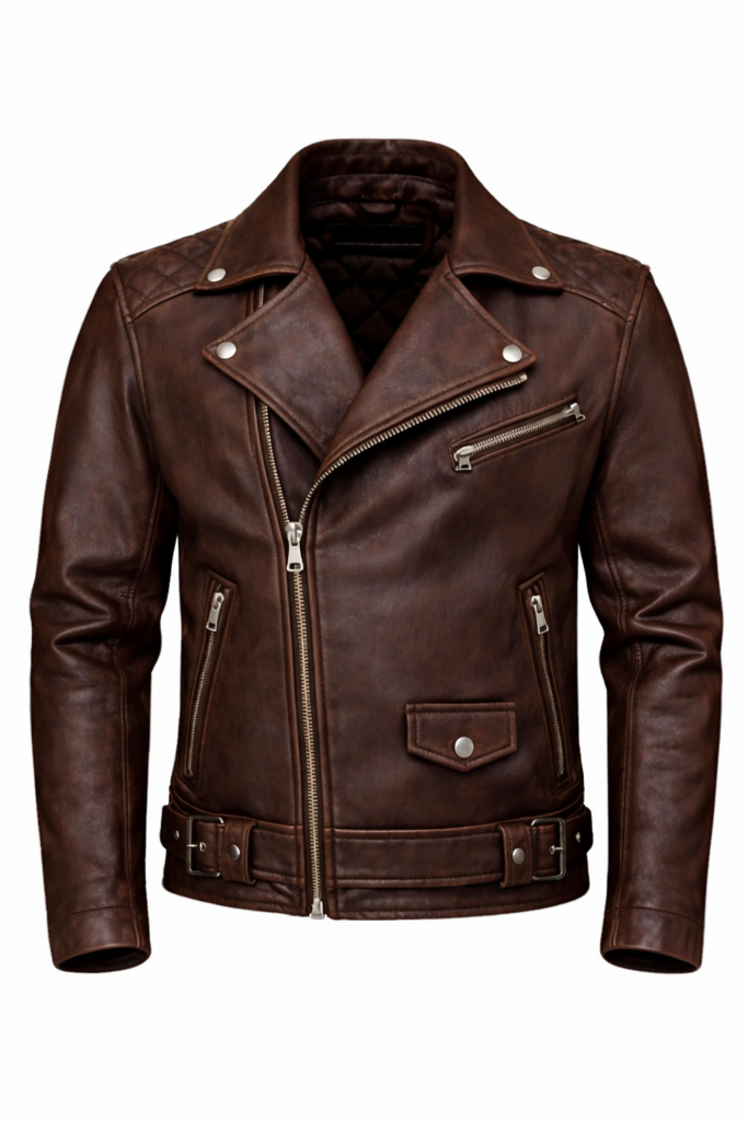 Men's Dark Brown Genuine Sheepskin Leather Jacket – Quilted Lined Zip Front Moto Coat
