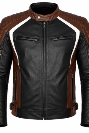 Men's Lambskin Leather Cafe Racer Jacket - Biker Moto Coat