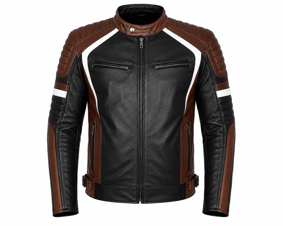 Men's Lambskin Leather Cafe Racer Jacket - Biker Moto Coat