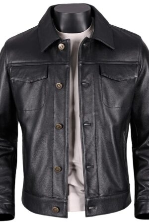 Men's Vintage Black Genuine Sheepskin Leather Jacket – Slim Fit Button-Down Biker Coat