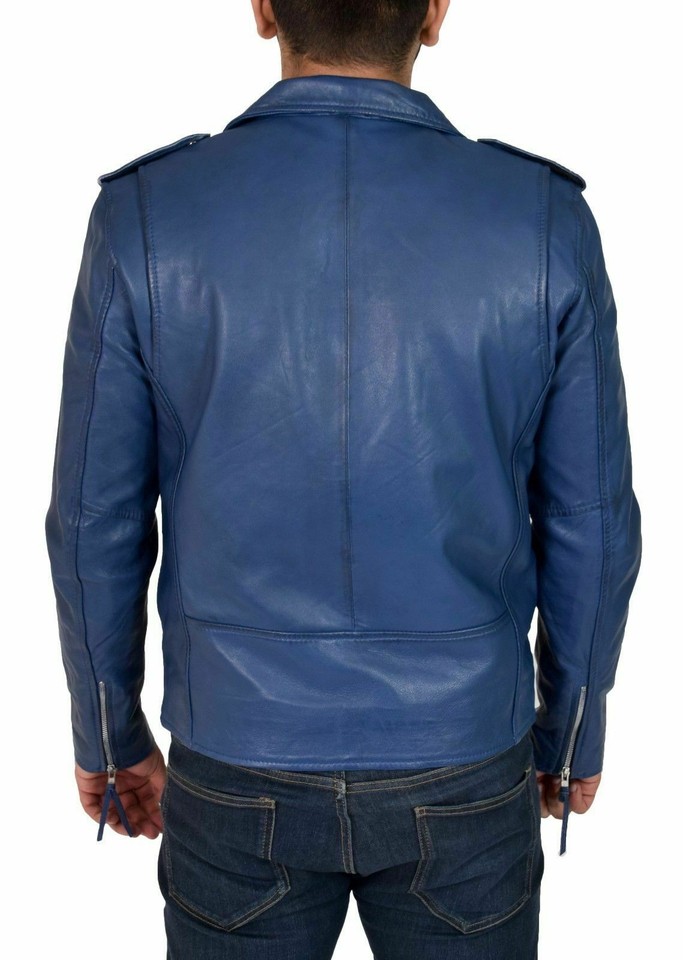 Men's Distressed Sheepskin Leather Cafe Racer Jacket – Vintage Retro Moto Biker Coat - Image 4