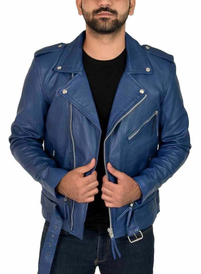Men's Distressed Sheepskin Leather Cafe Racer Jacket – Vintage Retro Moto Biker Coat