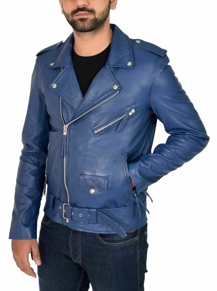 Men's Distressed Sheepskin Leather Cafe Racer Jacket – Vintage Retro Moto Biker Coat - Image 3