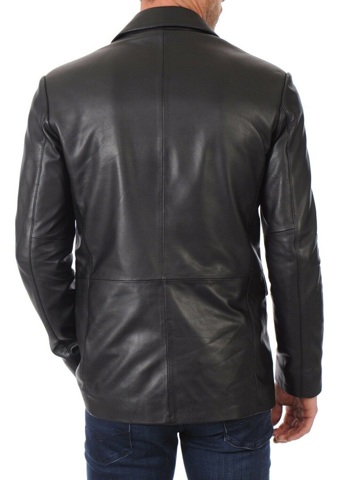 Men's Genuine Sheepskin Leather Blazer Jacket – Slim Fit Classic 2-Button Coat - Image 2
