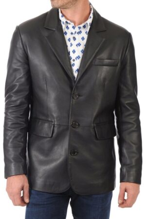 Men's Genuine Sheepskin Leather Blazer Jacket – Slim Fit Classic 2-Button Coat