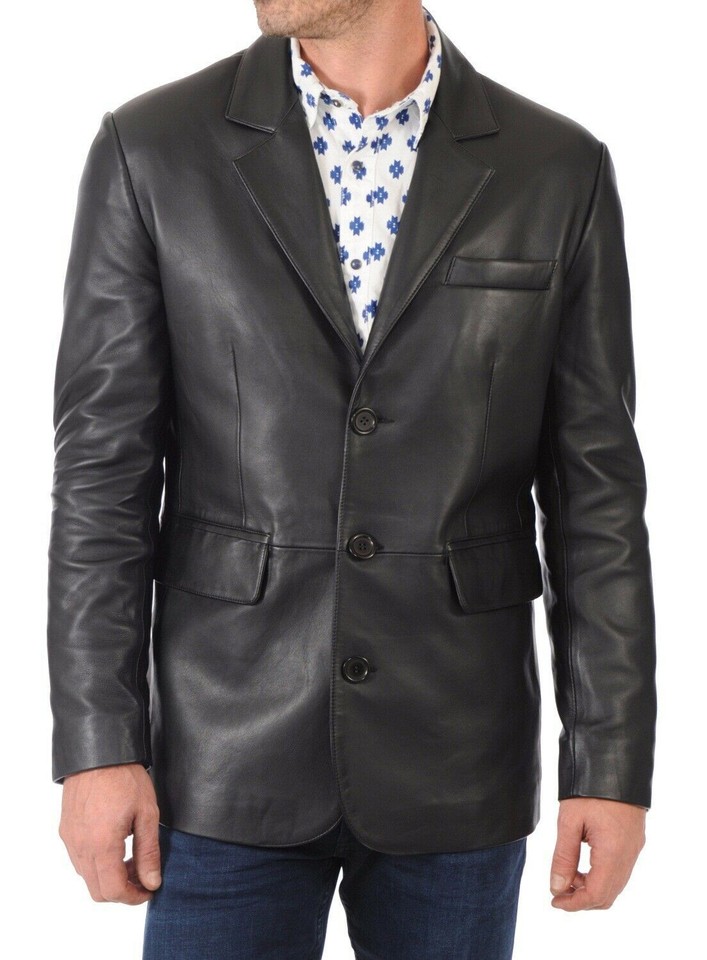 Men's Genuine Sheepskin Leather Blazer Jacket – Slim Fit Classic 2-Button Coat