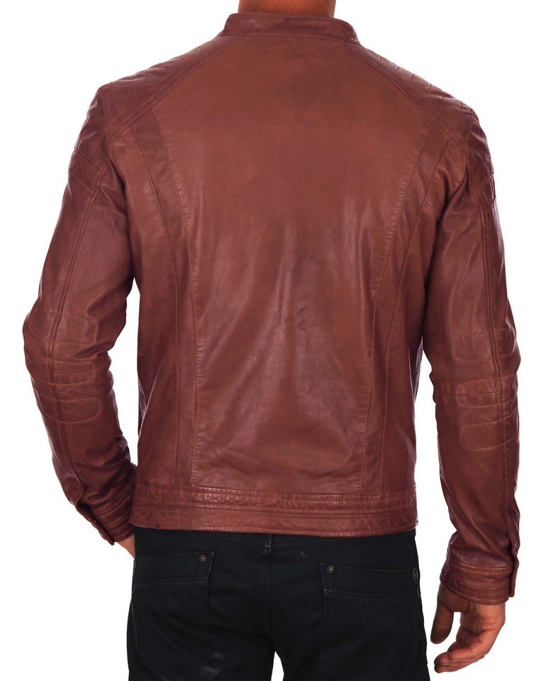 Men's Genuine Sheepskin Leather Moto Bomber Jacket – Handcrafted Biker Zip Coat - Image 3