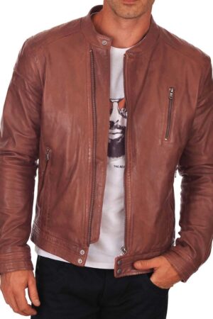 Men's Genuine Sheepskin Leather Moto Bomber Jacket – Handcrafted Biker Zip Coat