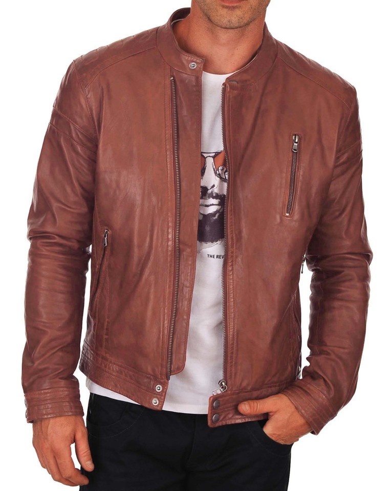 Men's Genuine Sheepskin Leather Moto Bomber Jacket – Handcrafted Biker Zip Coat