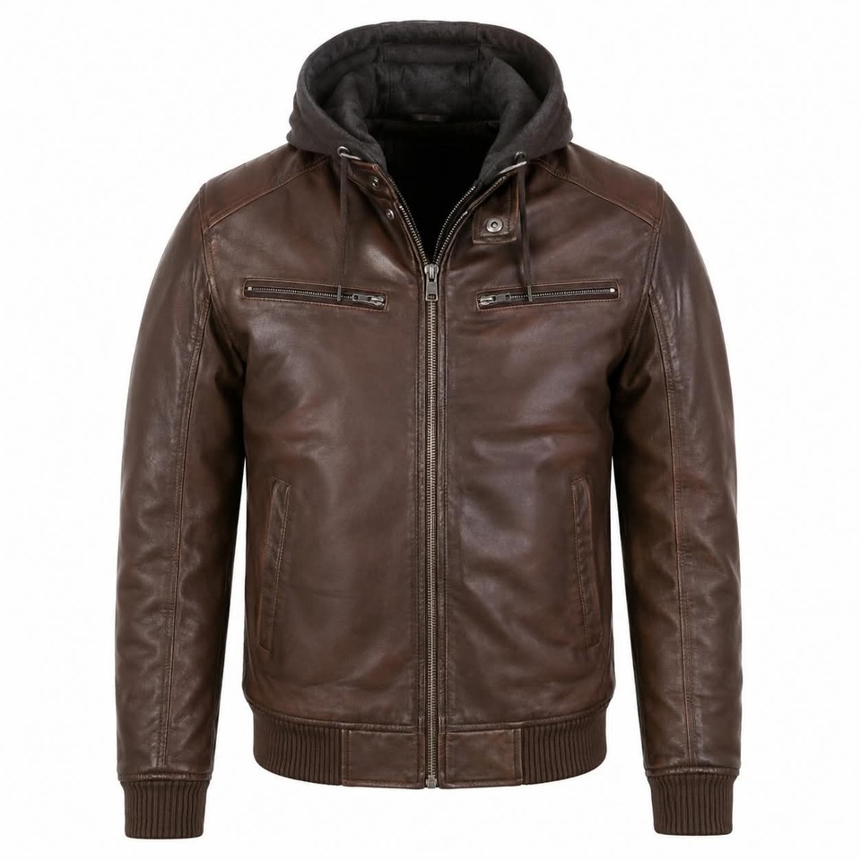 Men's Vintage Black Sheepskin Leather Moto Jacket – Slim Fit Zip Biker Coat