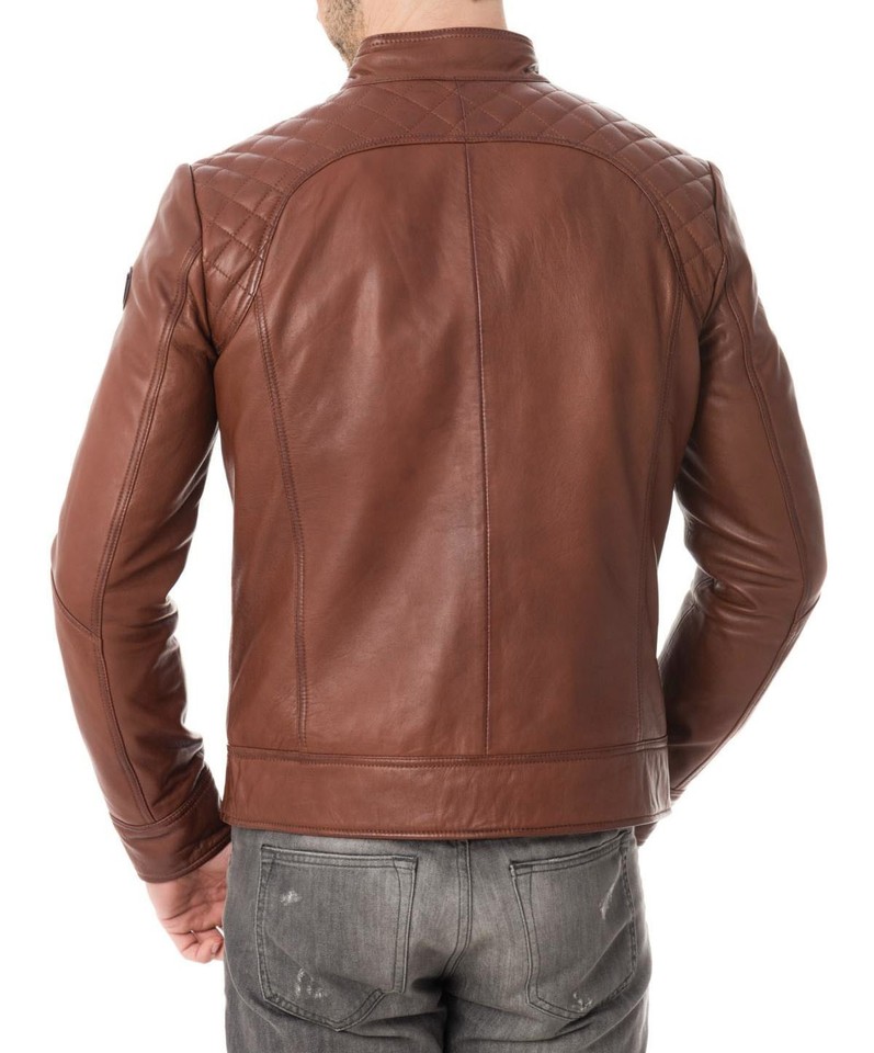 Men's Vintage Brown Genuine Sheepskin Leather Bomber Jacket – Motorcycle Biker Coat - Image 2