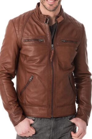Men's Vintage Brown Genuine Sheepskin Leather Bomber Jacket – Motorcycle Biker Coat