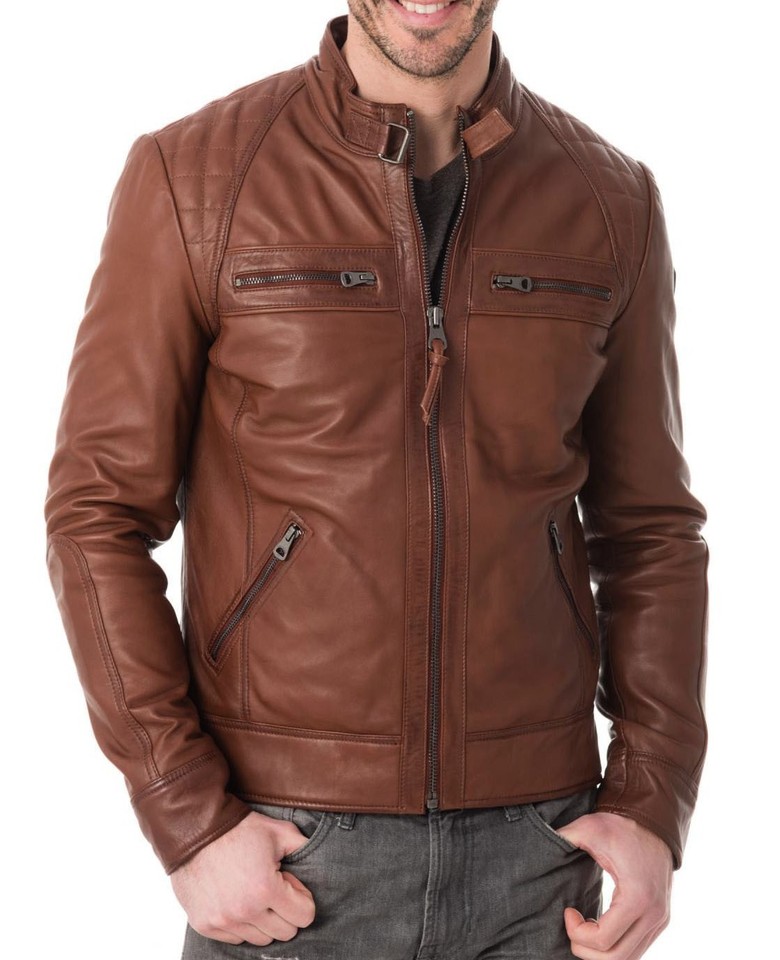 Men's Vintage Brown Genuine Sheepskin Leather Bomber Jacket – Motorcycle Biker Coat