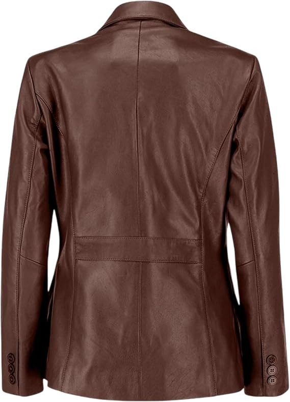 Women's Brown Genuine Sheepskin Leather Blazer Jacket – Slim Fit 2-Button Notch Lapel Coat - Image 3