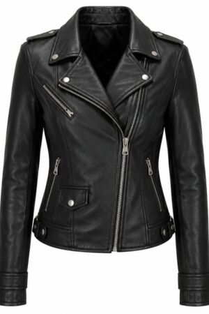 Women's Classic Black Genuine Sheepskin Leather Biker Jacket